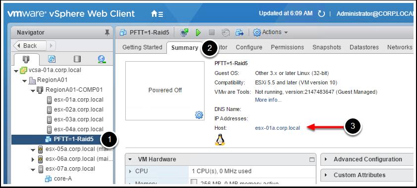 New Sparse VM Swap Object 1. Select the Virtual Machine called PFTT=1-Raid5 2. Select Summary 3.