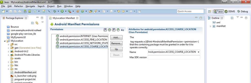 6. Add the following user permission in "AndroidManifest.xml": android.