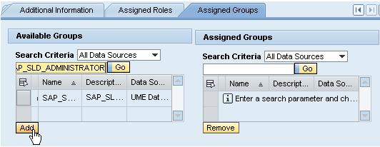 Assign a Group to the user: - Filter for *SLD_ADMIN*.