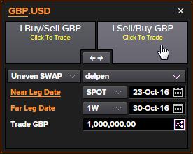 Chapter 4 Trading FX Uneven SWAP (example shown with I Sell/Buy action) Select tenor (or broken value date) for both legs Click I Sell/Buy button to trade 1 2 Edit the details (if required) Click