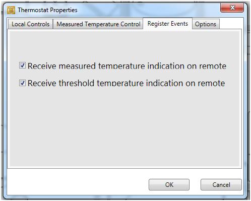 Use the Thermostat property tab as shown in Figure 29 to receive an indication on the 1323x-RCM LCD