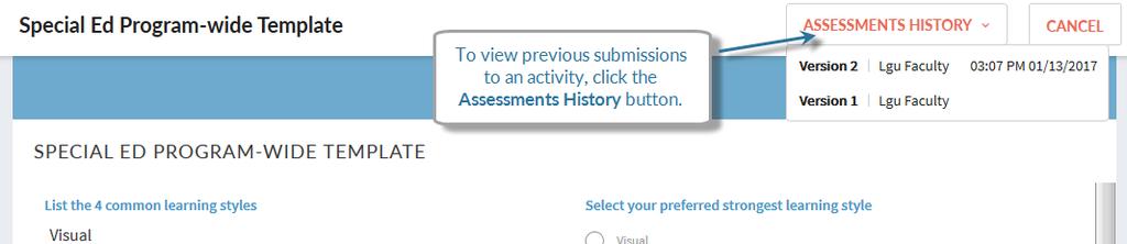 Click the SAVE button to save all work, and return to the activities list, or click SUBMIT to complete the activity submission.