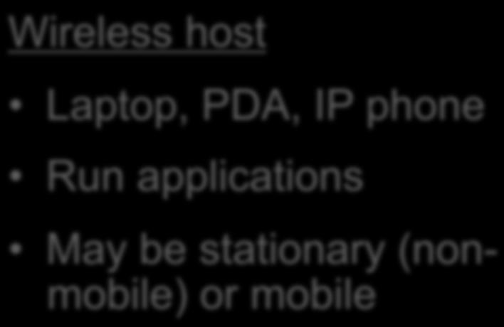 Wireless Network: Wireless Hosts network infrastructure Wireless host