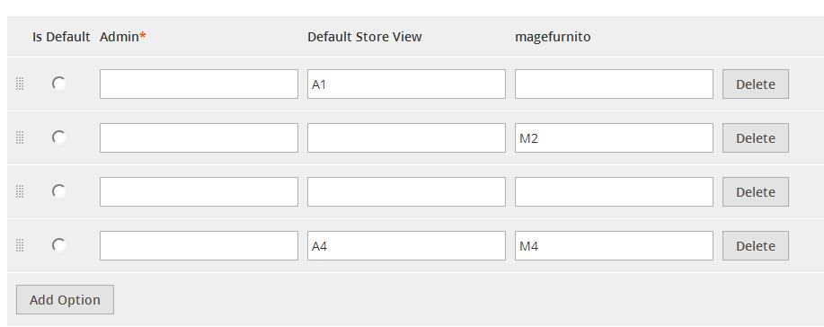 (For Example Red,Green,Black) storeview_options - set the attribute store option. It is used only with catalog input type Dropdown and Multiple Select.