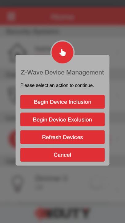 REFRESHING Z-WAVE DEVICES 1.) Click on the Z-Wave Menu Icon ( ) located on the top right of the home page. 2.