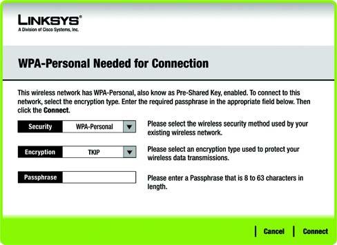WEP Key Needed for Connection Select 64-bit or 128-bit. Then, enter a passphrase or WEP key. Passphrase - Enter a passphrase in the Passphrase field, so a WEP key is automatically generated.
