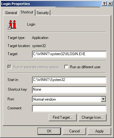 Figure 1 Login Properties dialog box Using Windows 2000 and Instant Internet 5 6 In the Target field, do one of the following: If you have set Instant Internet