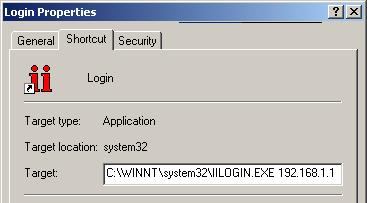 C:\WINNT\System32\IILOGIN.EXE xxx.xxx.xxx.xxx where xxx.xxx.xxx.xxx is the IP address of the Instant Internet unit, for example: 192.