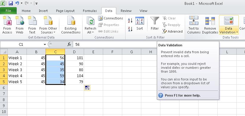 Data Validation To validate data click on the cell range you wish