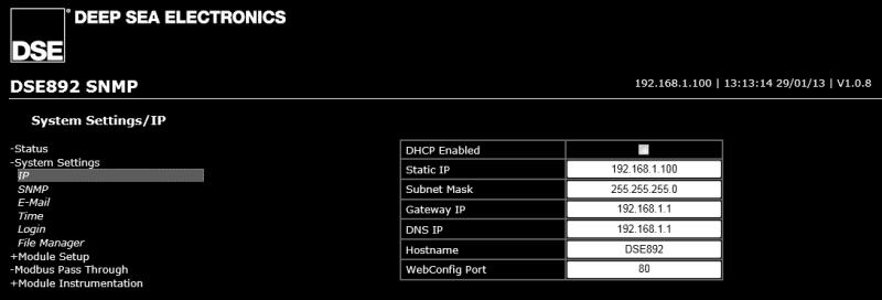 Setup 6.2 SYSTEM SETTINGS Ensure you consult with the IT/Network manager of the site that the DSE892 is connected to before making any changes to these settings. 6.2.1 IP Parameter Description DHCP Enabled = The Gateway will request network settings from a DHCP server.