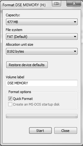 To Format a USB stick to the FAT File System : Insert memory stick into PC USB port. Browse to Computer in Windows Explorer. Identifty the memory stick, Right Click the device and select Format.