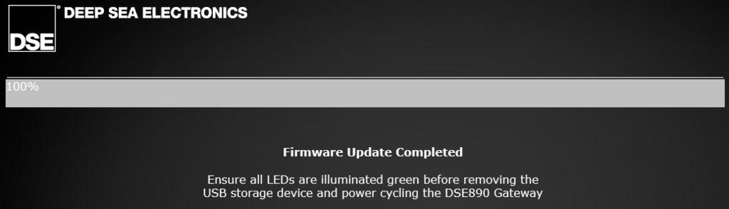 Copy the firmware upgrade file onto the USB flash memory stick and insert this into the USB Host socket of the DSE892 Gateway. Once inserted, click.