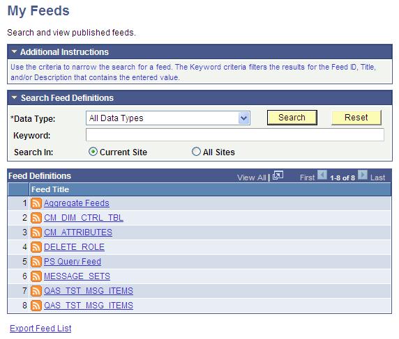 Creating and Using Feeds Chapter 3 My Feeds page Additional Instructions The additional instructions section describes how to use the My Feeds page.