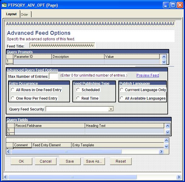Chapter 8 Developing New Feed Data Types Query feeds Advanced Option page See Also Enterprise PeopleTools 8.