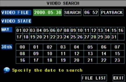 PART 9 - SETTING UP THE DVR TO PLAYBACK Searched Playback: From the Main Menu select SEARCH to display the Video Search Menu shown to the right.