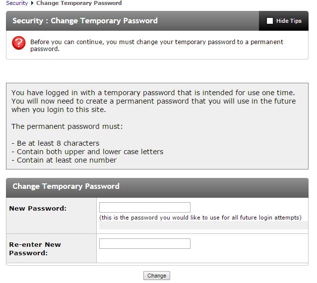 12. Change temporary password to permanent password per instructions below. Be sure to remember your password.