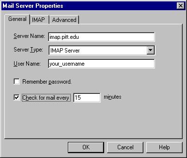 10. Under ServerName type: imap.pitt.edu 11. Under Server Type, make sure it is IMAP Server.