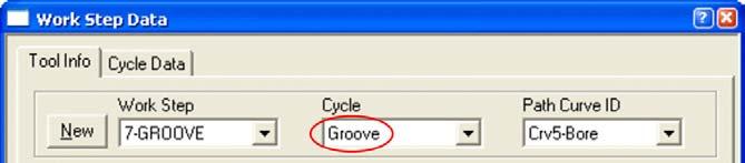 Press the New button and input 7-Groove as the new Work Step ID and confirm with OK. 3. Select Groove from the cycle list. The path curve will be assigned later. 4.