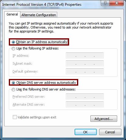 Configure IP address Automatically: Step 6: Select Obtain an IP address automatically