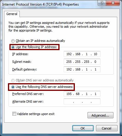 Configure IP Address Manually: Step 7: Select Use the following IP address and Use the following DNS server addresses. IP address: Fill in IP address 192.168.1.x (x is a number between 2 to 254).