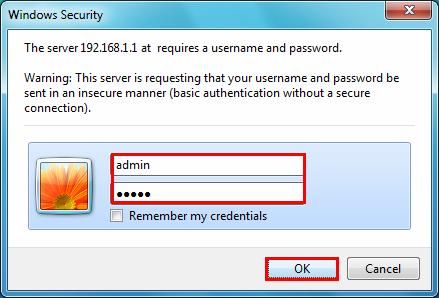 Enter the default login User Name and