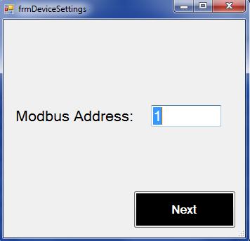 Once the tab has been selected, you will be asked to enter the Modbus Address of the device. Shown in Figure 4.4. Note: The default Modbus Address for our airflow products is 1.