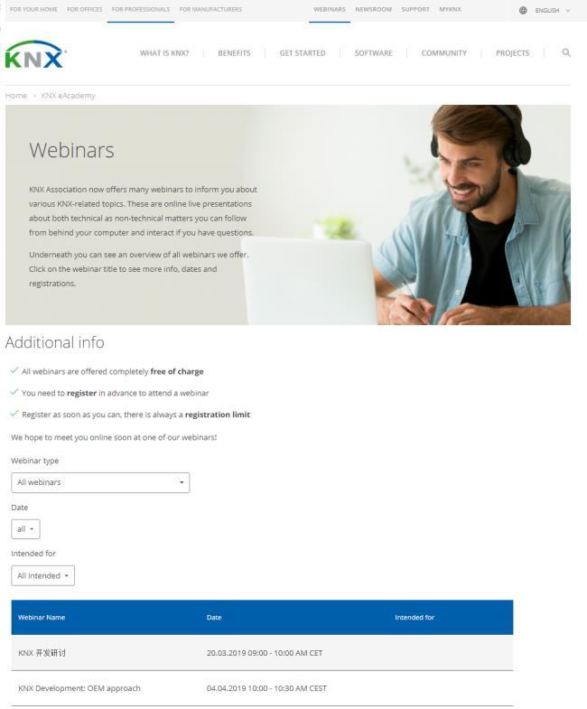Webinars of the KNX Association KNX Association offers many webinars to inform you about various KNX-related topics These are online live presentations about both technical as nontechnical