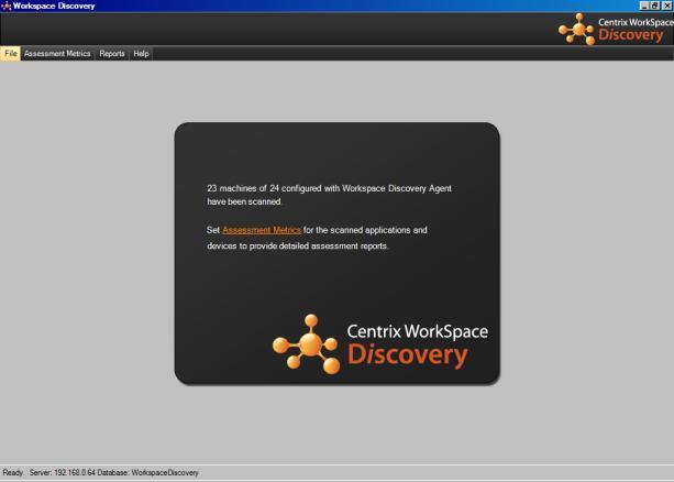FIRST USE Overview Upon starting the Workspace Discovery console, the home screen displays summary statistics of agents which have registered themselves with the server, and of those which have