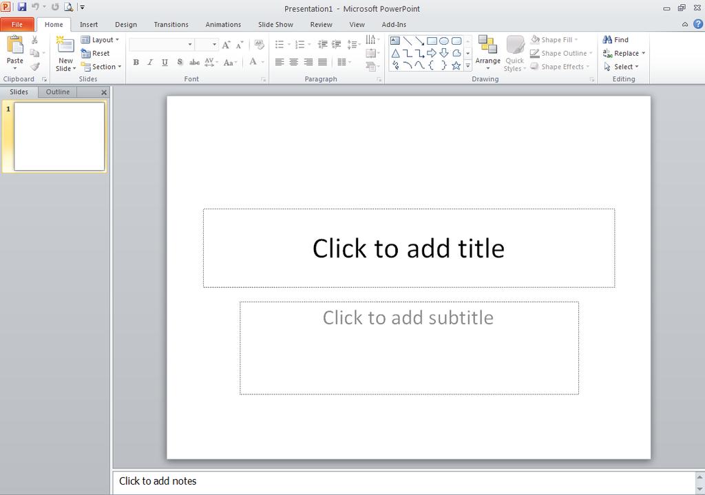 II. Create Slide Presentation This section will teach the basics of opening PowerPoint and beginning a presentation. When PowerPoint is launched the Presentation window will appear.