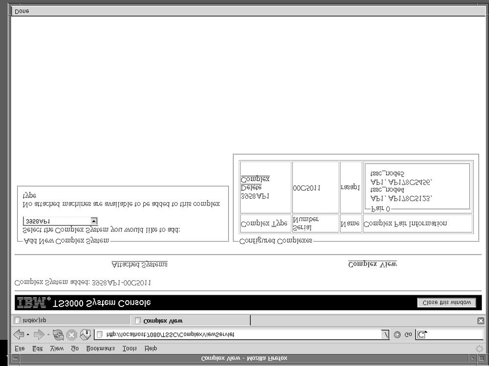 ts76007 Figure 53. TS3000 System Console, Complex View window: complex system added d. Click Close this window.