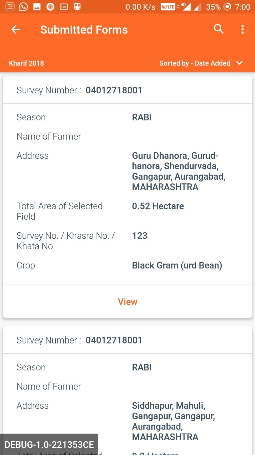 The user can filter the submitted forms based on Season and year and also sort the forms based on farmer name, Crop