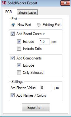 6.20.2. SolidWorks Export 3D Export for Solid Works converts PCB data into Solid Works elements. Select File and Export to get to Solid Works Export.