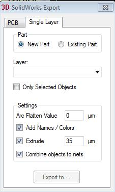 Open new or existing job Convert only selected layers into Solid Works Show only selected objects Split arcs into workable line segments And specify
