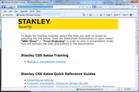 Accessing the Updated Training Materials 1. Open a browser and enter the following URL: http://iservice.stanleycss.