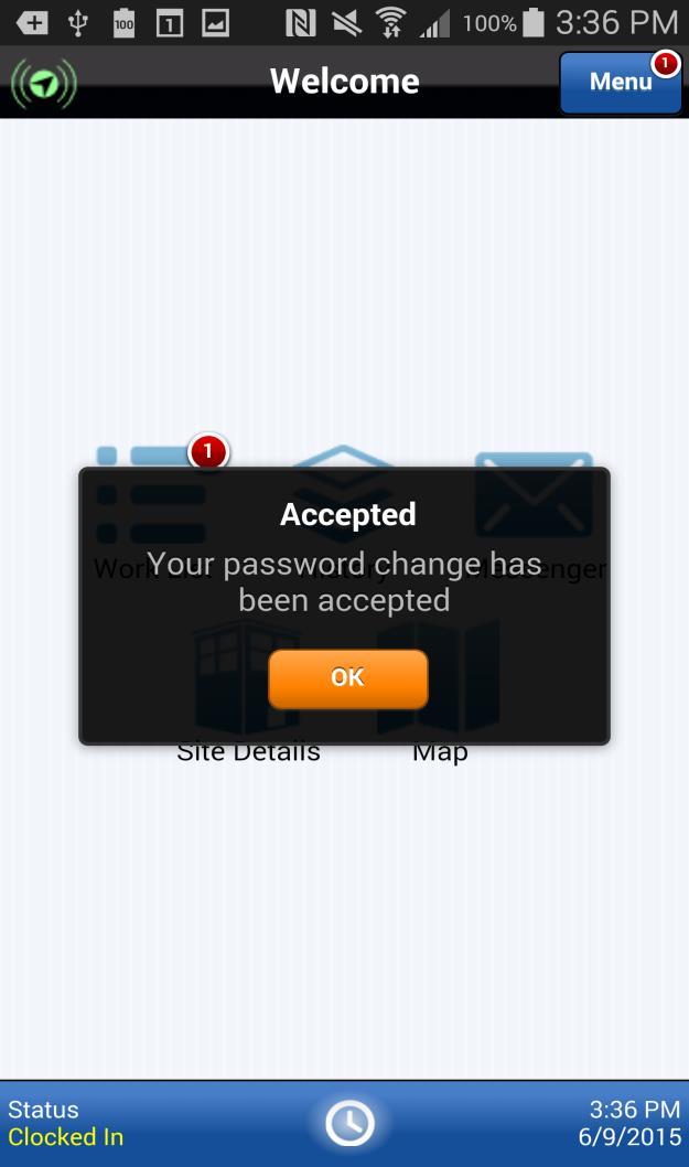 3. The password is saved and accepted.