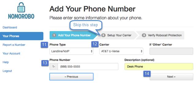 Fill out the "Carrier" field with your service provider. 13.