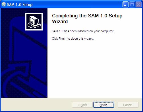 1.6 If SAM is installed successfully, click Finish. 2. USB Modem Device Installation 2.1 After installation of SAM, press the LED button of the USB modem.