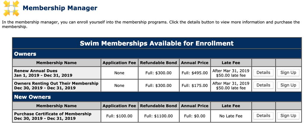 Step #3 Purchase Annual Membership 1. Select one of the options under the Owners section: 1. Renew if they want to renew their annual membership 2. Rent if they plan to rent it out.