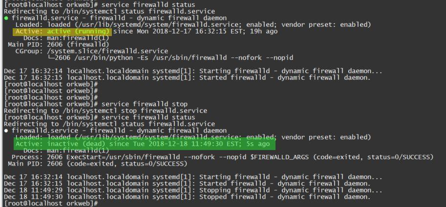 6. Stop the service firewalld on the Linux server: # service firewalld status # service