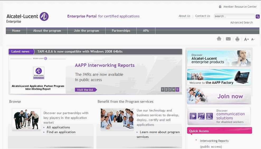 Web site The Application Partner Portal is a website dedicated to the AAPP program and where the InterWorking Reports can be consulted.
