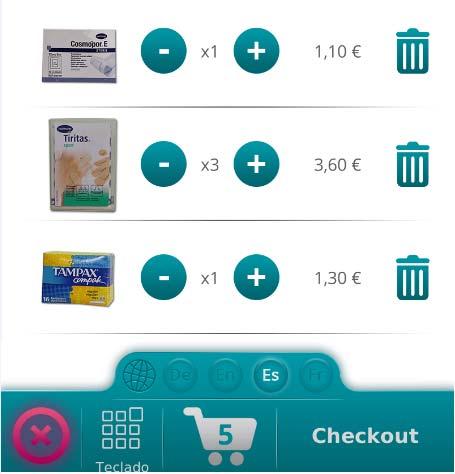 Once the desired product or products are chosen, press Checkout to select the desired quantity of each selection. On this screen, you can: Choose the desired number of each product (+) ( ) (Max.