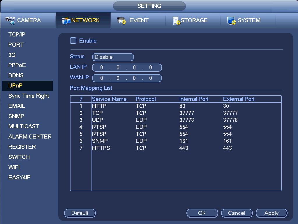 Disable UPnP UPnP (Universal Plug and Play) is used to automatically forward the recorder ports in a compatible router.
