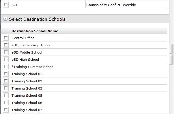 Scroll down to the Select Destination Schools list, and check each School to which the selected Security Group(s) should be copied. When finished, click Save.