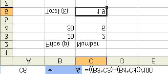 Enter the formula =B3*C3+B4*C4/100. 9. The answer is 41.50, which is not correct. Brackets must be used to make sure Excel performs the calculations in the righ