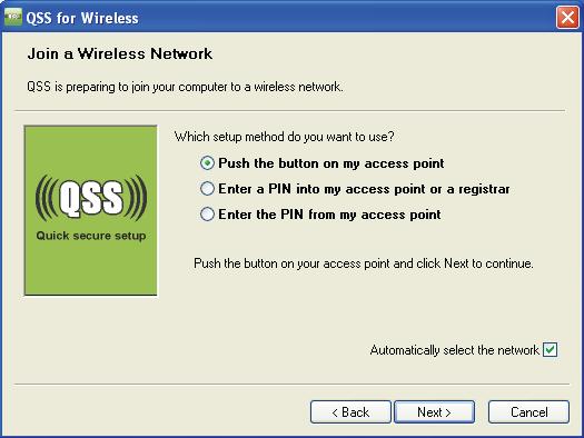Step 3: For the configuration of the wireless adapter, please choose Push the button on my access point in