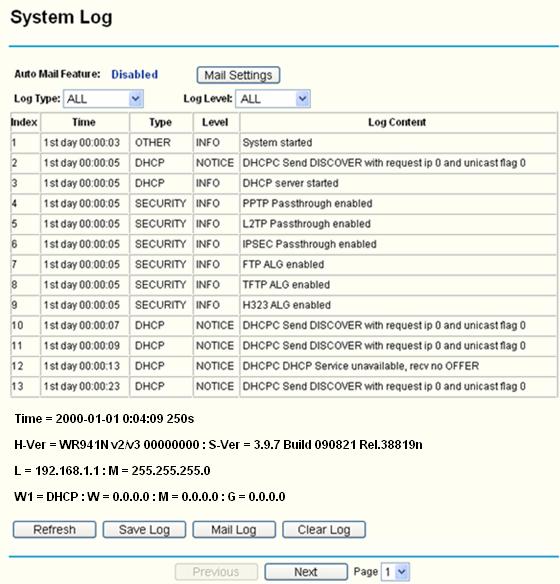 Figure 4-78 System Log Auto Mail Feature - Indicates whether auto mail feature is enabled or not.