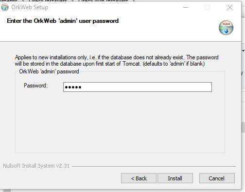 15. It will prompt you to choose a password for OrkWeb admin user, enter the