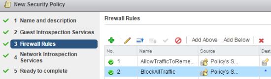 Deploying a security service function to virtual networks Quarantine endpoints using NSX features 6 d Add the last rule, which blocks all traffic. Figure 6-8 Rule to block all traffic e Click Finish.