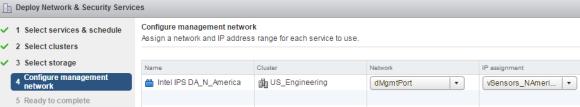 12 In the Configure management network page, the record containing the selected service and cluster is displayed. Complete the following in Configure management network step.