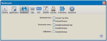 2 Tick Include Bonjour for Bookmarks bar.